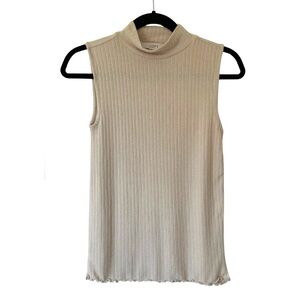 LOFT Tank Top Turtleneck Tan Beige Neutral Modest Ribbed Sweater Size XS